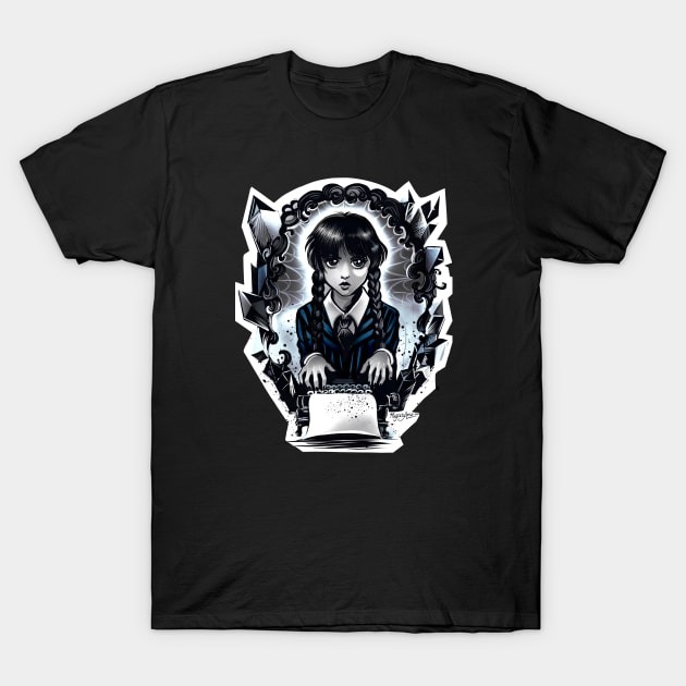 Black Obsidian Typewriter Wednesday T-Shirt by Magenta Arts